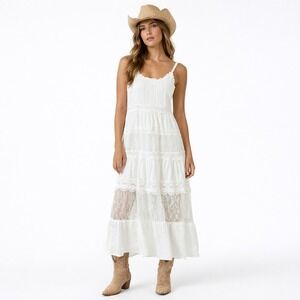 Altar'd State Coastal Cowgirl Maxi Dress White 100% Cotton Lace Western Size S